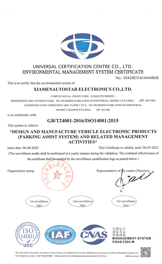 ENVIRONMENTAL MANAGEMENT SYSTEM CERTIFICATE ISO14001