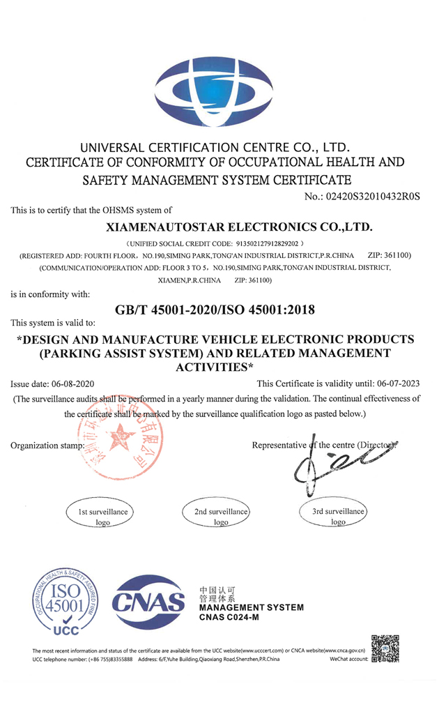 CERTIFICATE OF CONFORMITY OF OCCUPATIONAL HEALTH AND SAFETY MANAGEMENT SYSTEM CERTIFICATE  ISO 45001